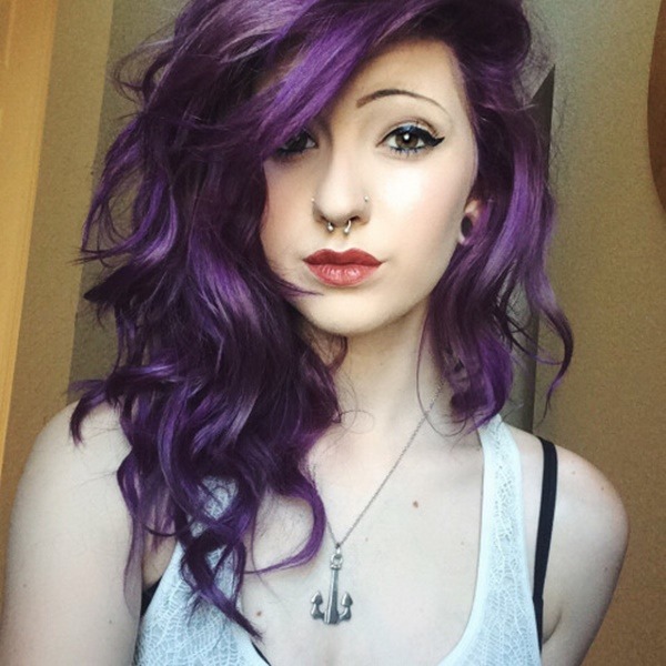 Purple Hair Girl Nose Piercing
