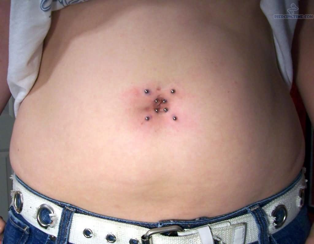 Top And Belly Piercing With Surface Barbells